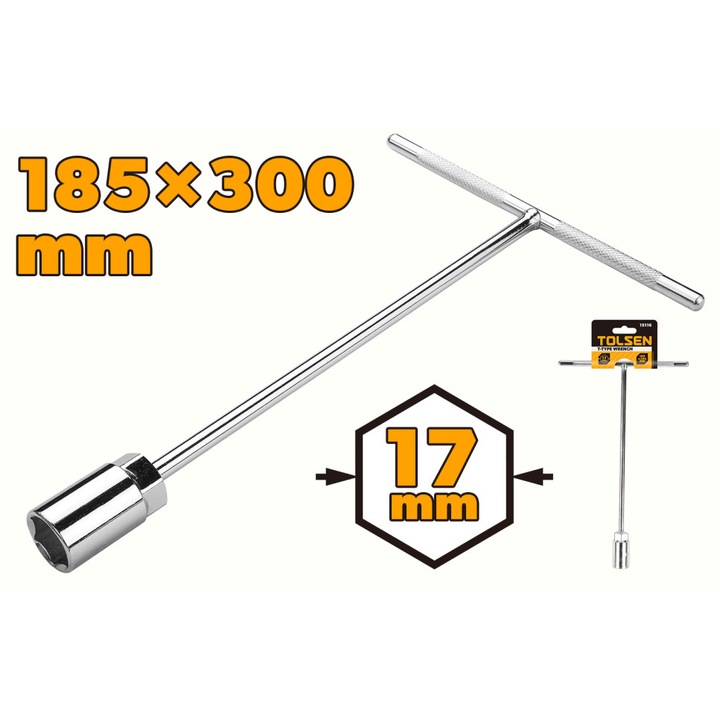 Cheie Tubulara Fixa cu Maner in T TOLSEN 17 mm, 280 cm, Finisaj Crom Mat