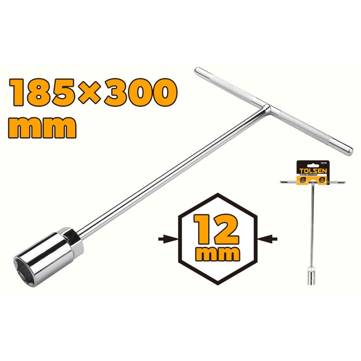 Cheie Tubulara Fixa cu Maner in T TOLSEN 12 mm, 280 cm, Finisaj Crom Mat