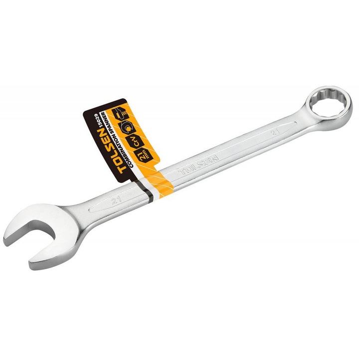 Cheie combinata C-rv 16 mm din otel Cr-V, finisaj cromat mat, TOLSEN, pentru lucrari mecanice si industriale, standard DIN3110, otel 50BV30 tratat termic, compatibila cu piulite standard, rezistenta la solicitari intense, finisaj crom mat durabil