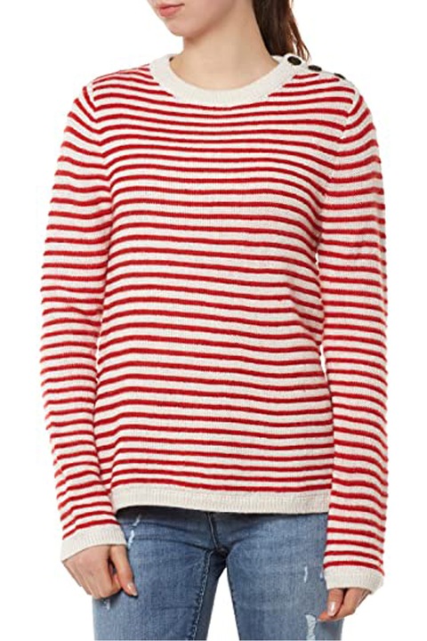 Tommy Hilfiger női kötött pulóver 159497067 10-17, kerek nyakú, gombos váll, 48% gyapjú, fehér/piros, L