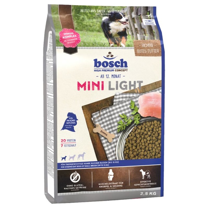 Bosch Száraztáp kisméretű felnőtt hízó hajlamú kutyáknak Mini Light csirkehússal, 1 kg