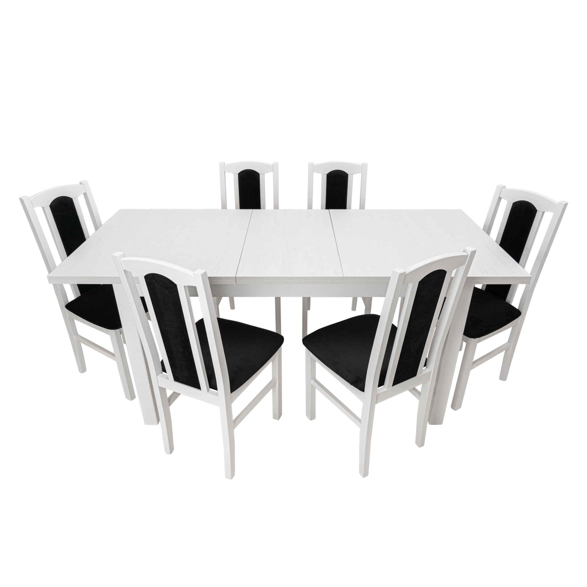 aesthetic Resistant radical Set masa extensibila 120x150cm cu 6 scaune tapitate, MB-13 Max5 si S-37  Boss7 B22, alb, lemn masiv de fag, stofa - eMAG.ro