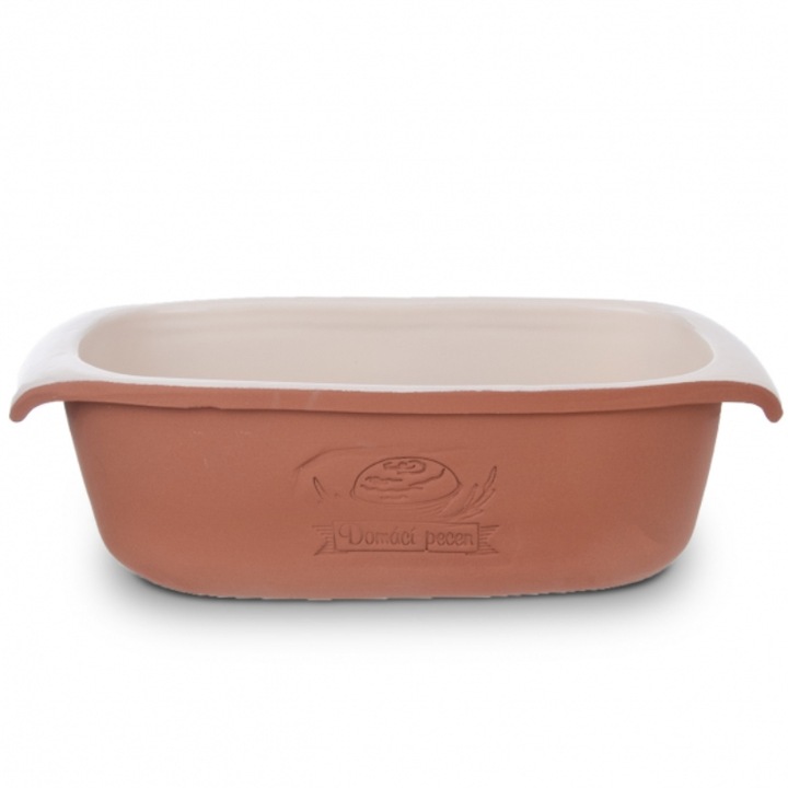 Tava de copt pentru paine, Dreptunghi, Ceramica, 33x16x9.5cm, Maro/Alb