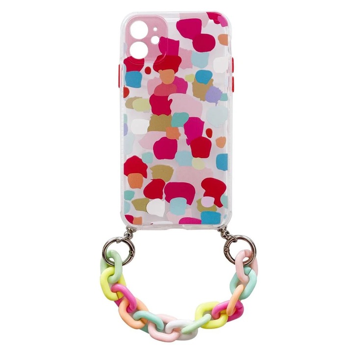 Husa Compatibila cu iPhone 12, Color Chain Case Flexible, Cu Lantisor Inclus, Multicolor 2