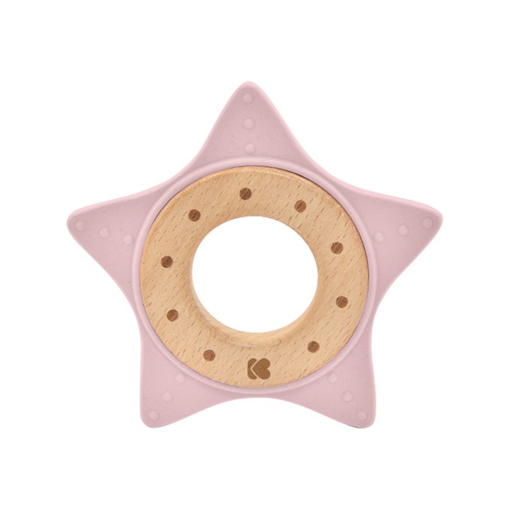 Jucarie dentitie KikkBoo din silicon si lemn Star Pink