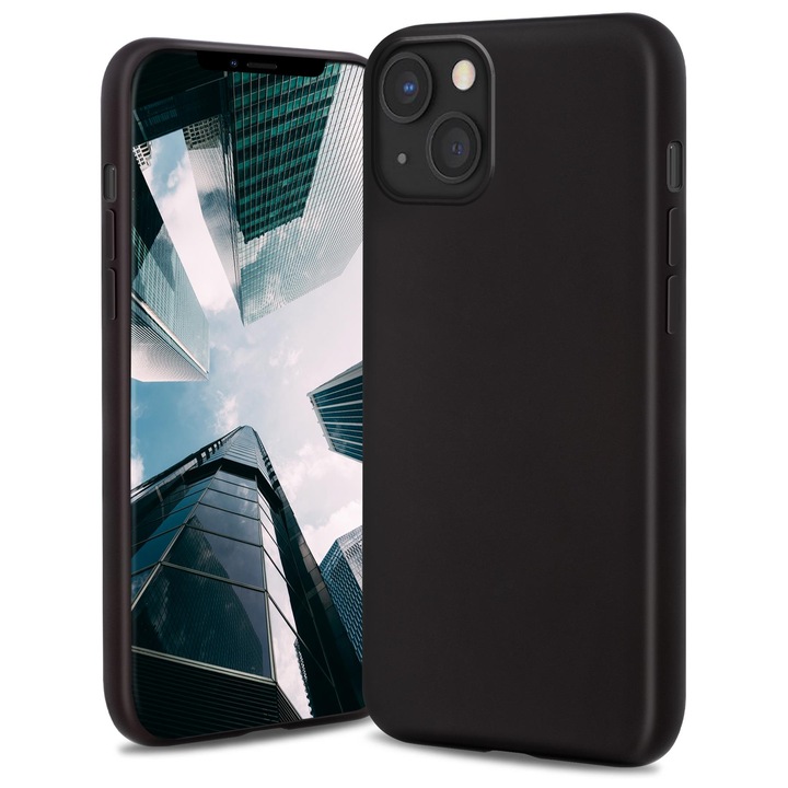 Силиконов кейс, Moozy, за iPhone 13 Mini, черен, вътрешност от микрофибър