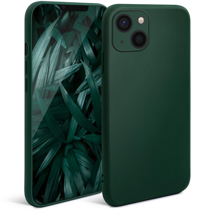 Калъф за телефон, Moozy, за iPhone 13, Тъмно зелен, Силиконов
