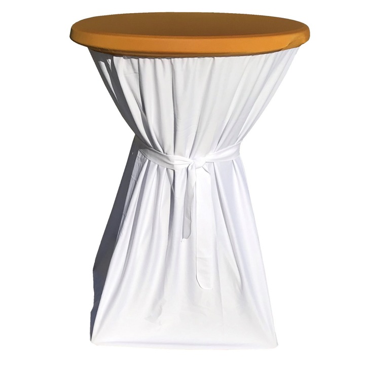 Set pentru evenimente, masa pliabila CULINARO D80xH110cm, fata de masa alba cu panglica, capac elastic auriu