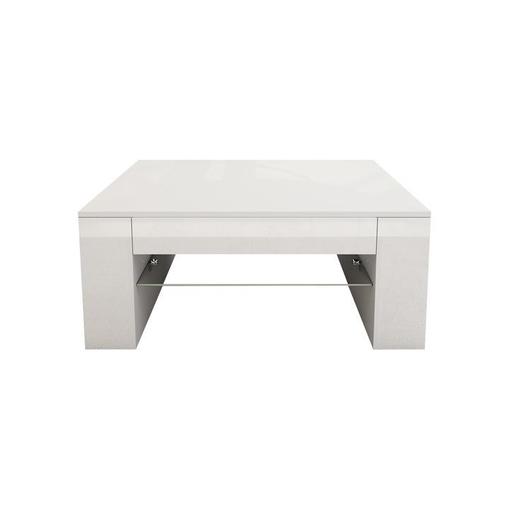 Холна маса ML Design, 4 чекмеджета, Устойчива на надраскване, Бял гланц, 100x42x60 см, Закалено стъкло 4 мм