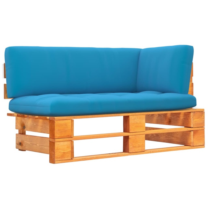 Canapea de colt Zakito Europe din paleti de lemn, 110x65x55cm, cu perne, albastru
