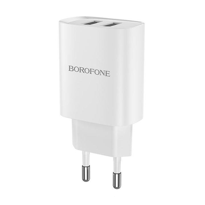 Мрежово зарядно устройство Borofone BN2, 10.5W, 2 X USB, Бял