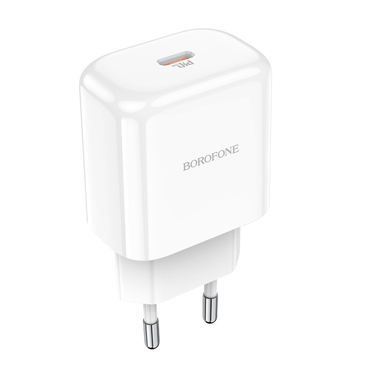 Мрежово зарядно устройство Borofone BN3 Premium, Quick Charge, 20W, 1 X USB Type-C, Бял