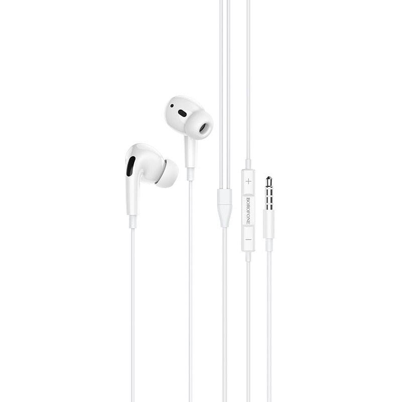 Casti audio In Ear, microfon incorporat si control volum, conector Jack 3.5mm, BM30 Pro, 1.2m lungime, Alb