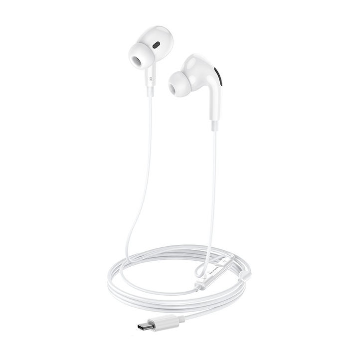 Слушалки In-Ear HOCO BM30 Pro, Микрофон, USB Type-C, 1.2 м, Бял