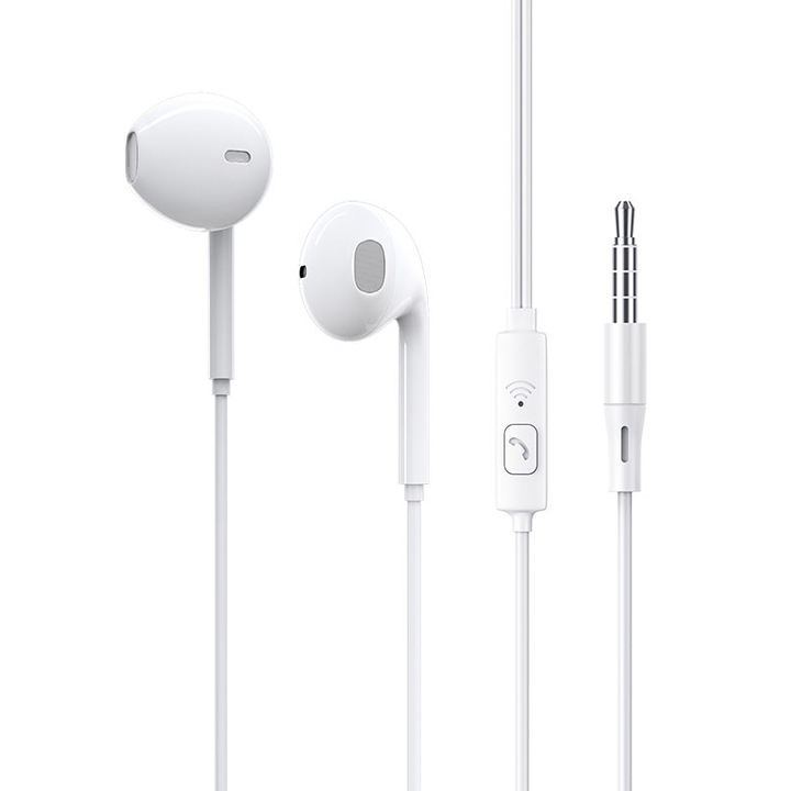 Casti audio In Ear, microfon incorporat si control volum, conector Jack 3.5mm, BM54 Maya, 1.2m lungime, Alb