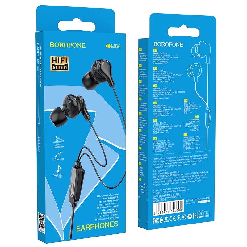 Casti In-Ear Borofone BM59 Collar, Cu microfon, 3.5 mm, 1.2m, Negru
