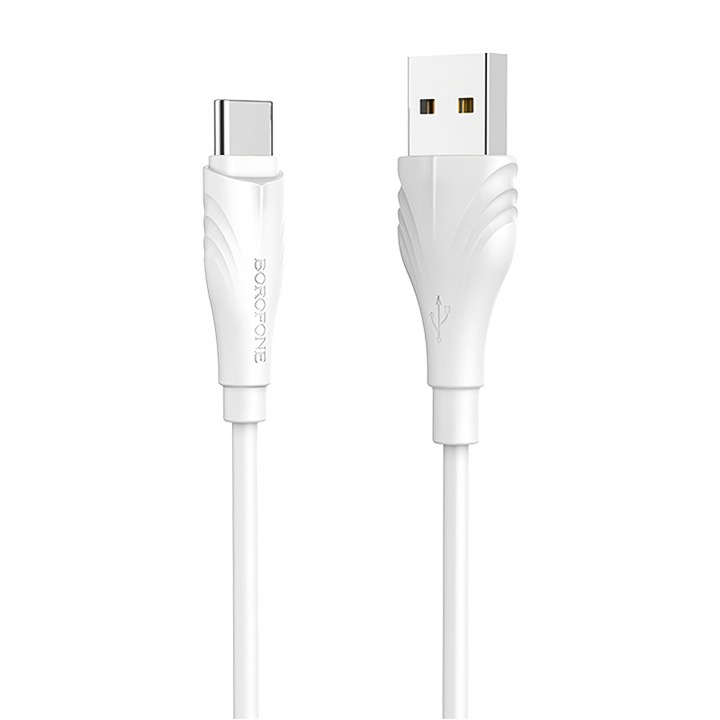 Cablu Date si Incarcare USB la USB Type-C Borofone Optimal BX18, 1 m, Alb