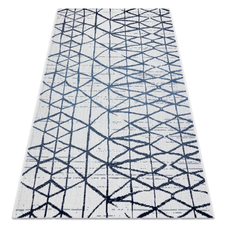 Dywany Łuszczów Szőnyeg COLOR 47278306 SISAL vonalak, háromszögek bézs / kék, 60x110 cm