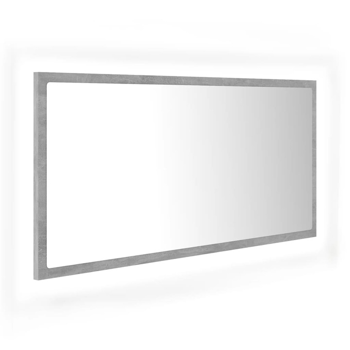 Oglinda de baie cu LED vidaXL, gri beton, 90x8,5x37 cm, acril, 5.17 Kg
