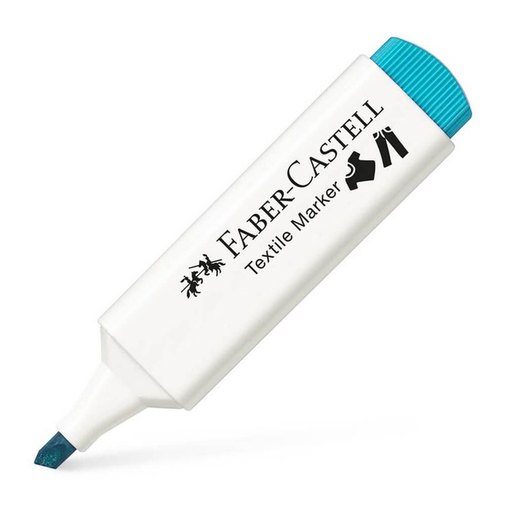 Marker Textil Bleu Faber-Castell, Varf Tesit 1-5 mm, Markere Textile Bleu, Markere Textile Faber Castell, Market Textil cu Varf Tesit, Marker Personalizare Textile, Markere Personalizare Imbracaminte, Markere Permanente pentru Haine