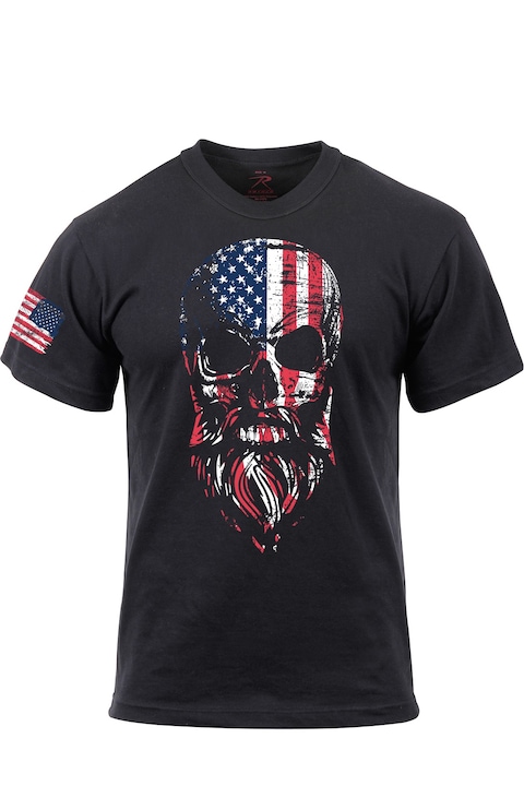 Мъжка тениска, ROTHCO, Flag Bearded Skull, черна