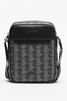 Lacoste - Keresztpántos műbőr táska geometrikus mintával, Világosszürke, Fekete