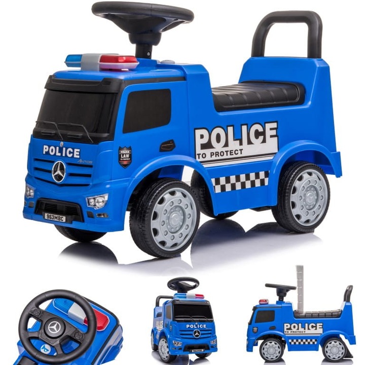 Masinuta copii, Mercedes Antos Trolley Police, 63 x 26 x 43,5 cm, 12 luni+, Albastru