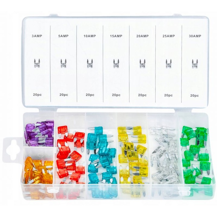 Autó biztosítékkészlet, 140 db, 3-30A, Kraft & Dele, KD1301