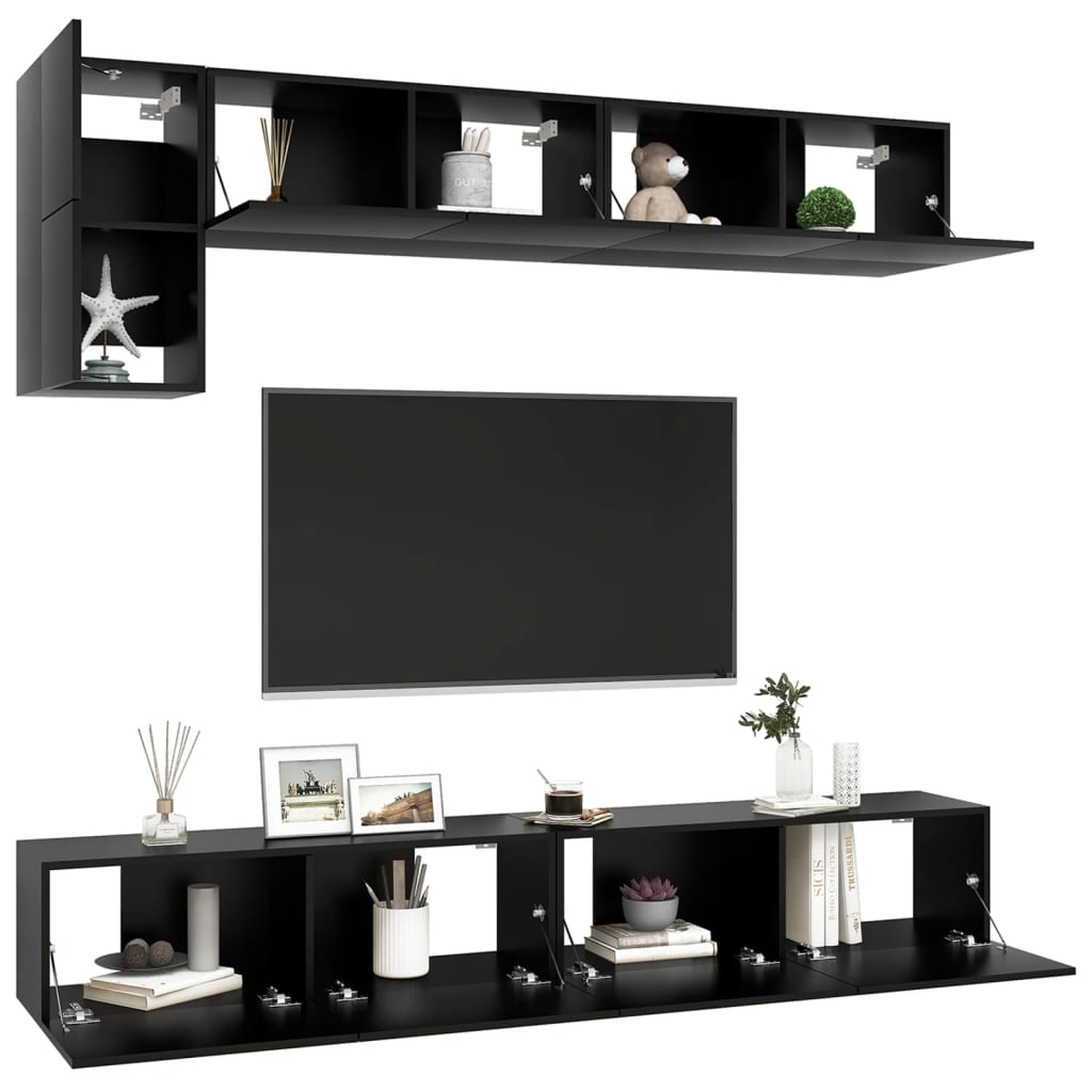 Set 5 dulapuri TV living, Design modern, PAL, Negru - eMAG.ro