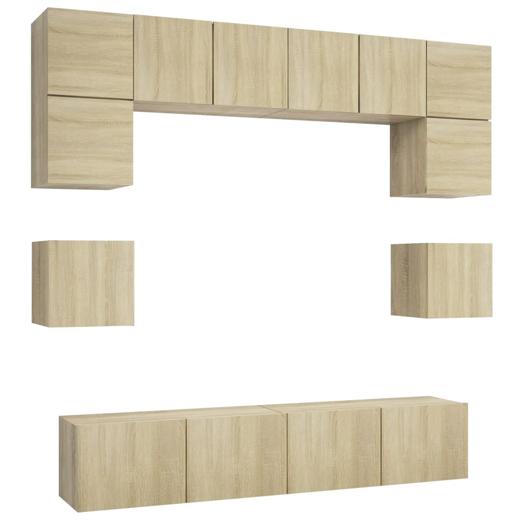 Set 8 dulapuri TV pentru living, Design modern, PAL, Stejar Sonoma ...