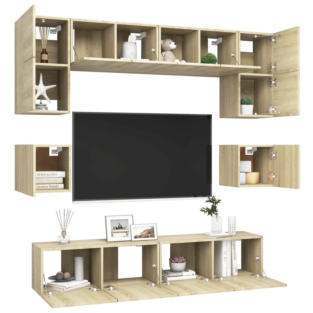 Set 8 dulapuri TV pentru living, Design modern, PAL, Stejar Sonoma ...