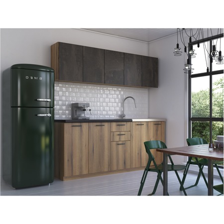 Set bucatarie Asaro Elma, 200x60x85 cm, culoare Negru/Stejar