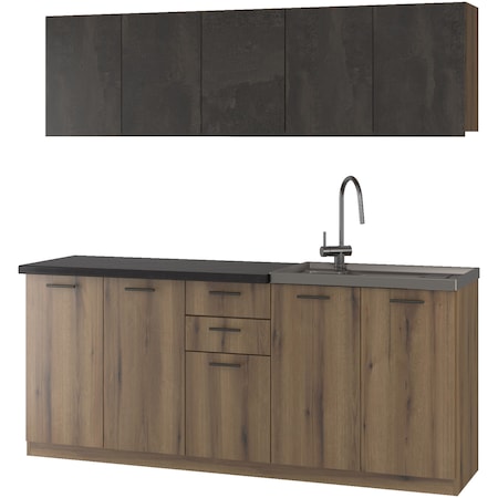 Set bucatarie Asaro Elma, 200x60x85 cm, culoare Negru/Stejar
