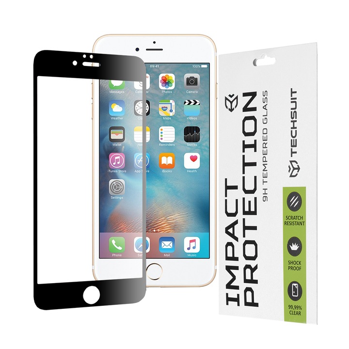 Стъклен Протектор за iPhone 6 Plus / 6s Plus - Techsuit Full Cover / Full Glue - Черен