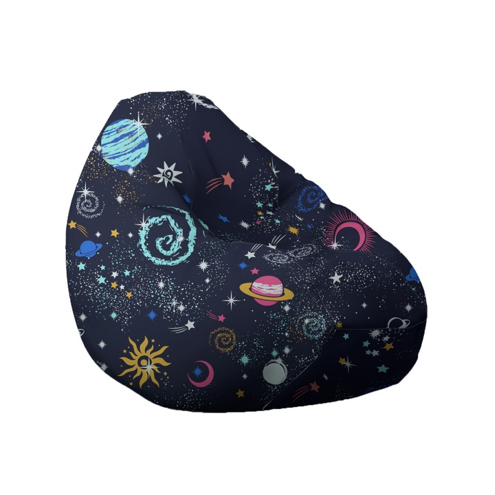 Fotoliu Pufrelax Mediu-Mare, Nirvana Grande, Constelatie, Imprimat, pretabil si la exterior, umplut cu perle polistiren