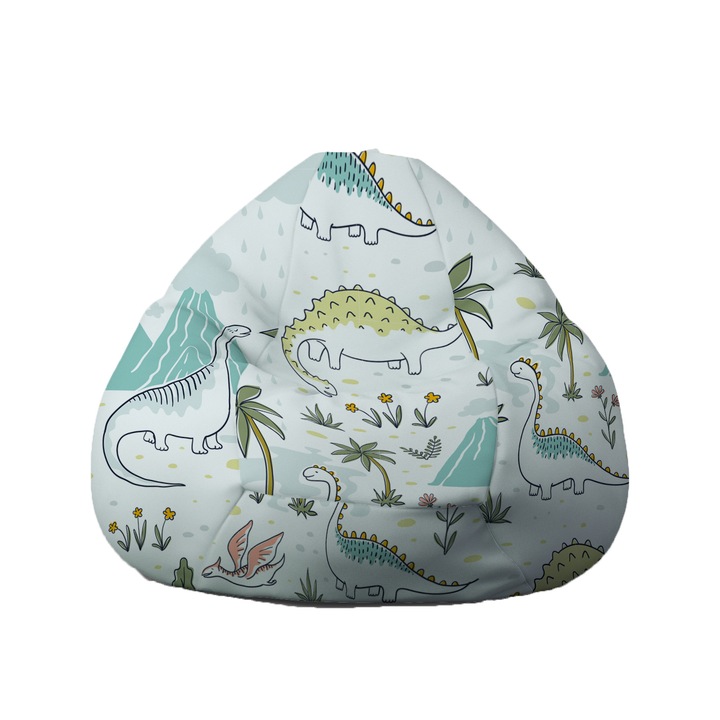 Fotoliu Pufrelax Mare, Nirvana Gigant, Dino Age, Imprimat, pretabil si la exterior, umplut cu perle polistiren