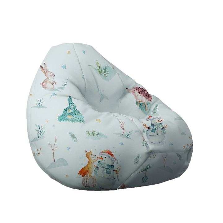 Fotoliu Pufrelax Mediu-Mare, Nirvana Grande, Winter Wonderland, Imprimat, pretabil si la exterior, umplut cu perle polistiren