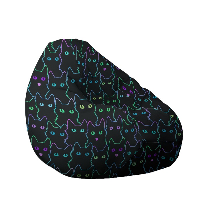 Pufrelax fotel Medium-Large, Nirvana Grande, Cute Cat, Nyomtatott, kültéri használatra alkalmas, polisztirol gyöngyökkel töltve