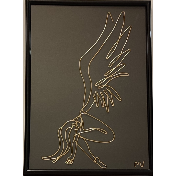 Tablou Inger, sculptura in fir continuu de sarma placata cu aur, 24x30 cm - 2271