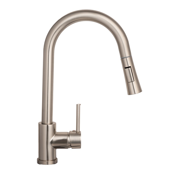 Смесител за кухня, Angel Genesis, тип лебед, подвижна душ слушалка, сатенирана неръждаема стомана