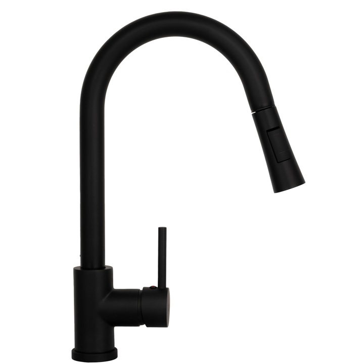 OEM Angel Genesis konyhai csaptelep, hattyú típusú, kihúzható zuhanyzóval, matt fekete
