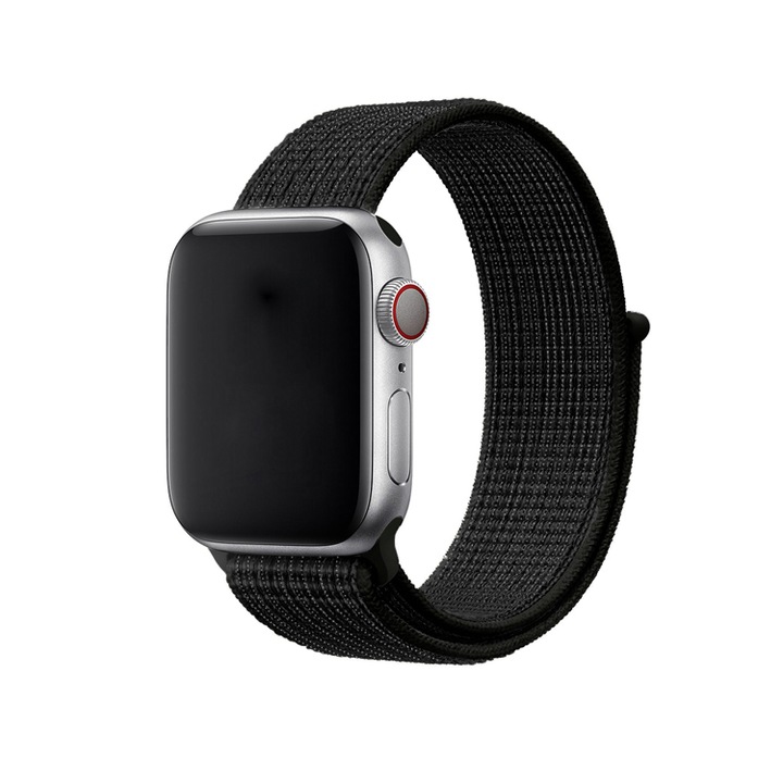 Nylon szövet szíj, Kompatibilis Apple Watch 1/2/3/4/5/6/7 44 / 45 mm, fényvisszaverő fekete