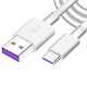 Кабел за бързо зареждане и пренос на данни, дължина 1 м, EVTrend Premium, USB-USB-C, 5A, супер зареждане, за Android телефон / таблет или лаптоп, USB конектор, USB-C конектор, Бял
