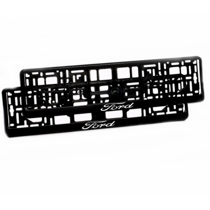 Комплект 2 поставки за регистрационни табели, Deluxe, Ford, ABS пластмаса, черни
