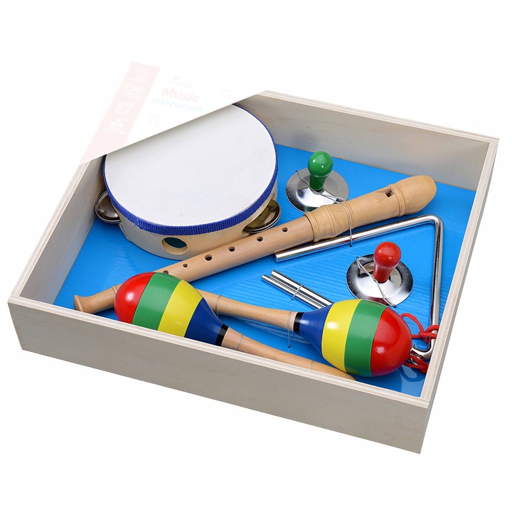 Set de instrumente muzicale 5 in 1 flaut din lemn