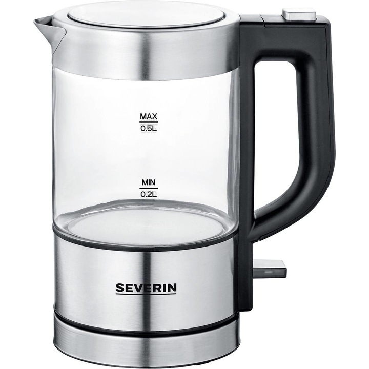 Severin WK3472 Vízforraló, 0,5l, 1100W, Rejtett fűtőelem, Vízszint kijelző, Szürke-Fekete