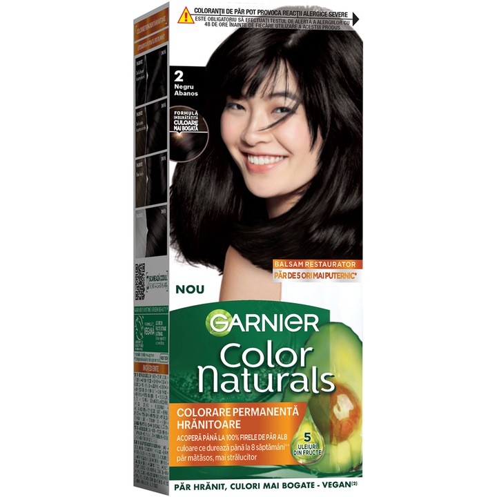 Vopsea de par permanenta cu amoniac Garnier Color Naturals, 2 Negru Abanos, 112 ml