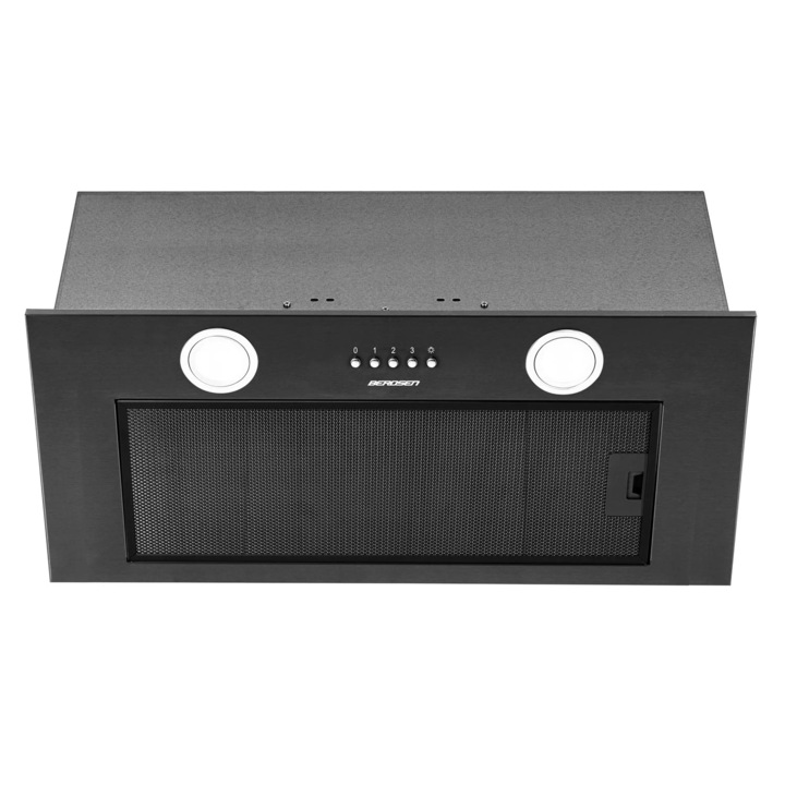 Hota incorporabila, din otel inoxidabil, 380m3/h, 120W, filtru de grasime din aluminiu, buton de control, 60x29 cm, negru