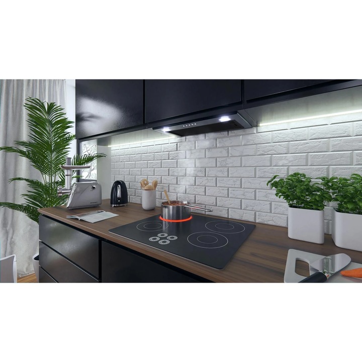 Beépített páraelszívó, rozsdamentes acél, 380m3 / h, 120W, alumínium zsírszűrő, vezérlőgomb, 52x29 cm, fekete