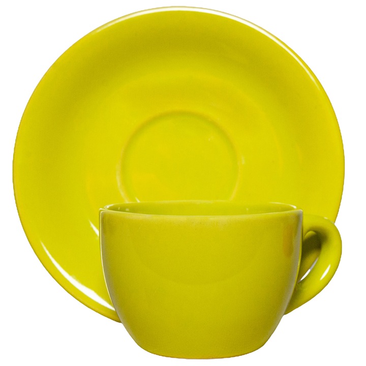 Комплект чаша за кафе и чинийка, Cesiro, 180 ml, Electric Green